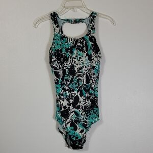 Vintage Maxine Of Hollywood One Piece Swimsuit Size 10 Pinup Floral High Cut 90s